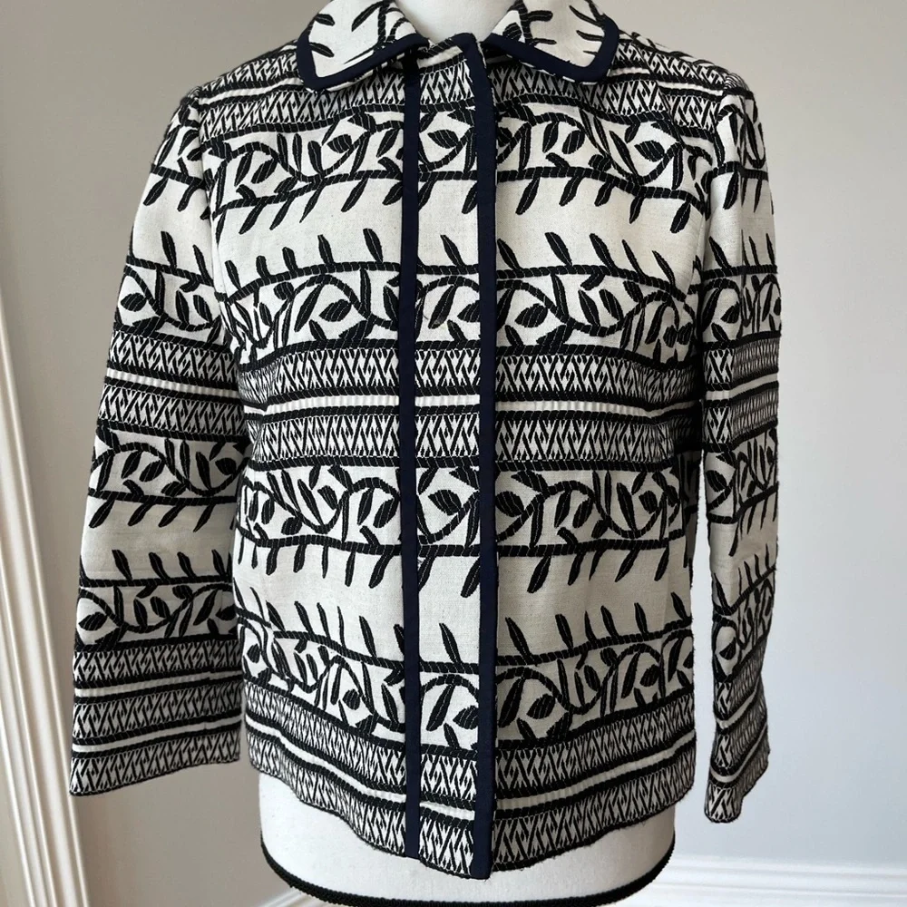 Tory Burch Tweed embroidered jacket with back details black and white size 4
